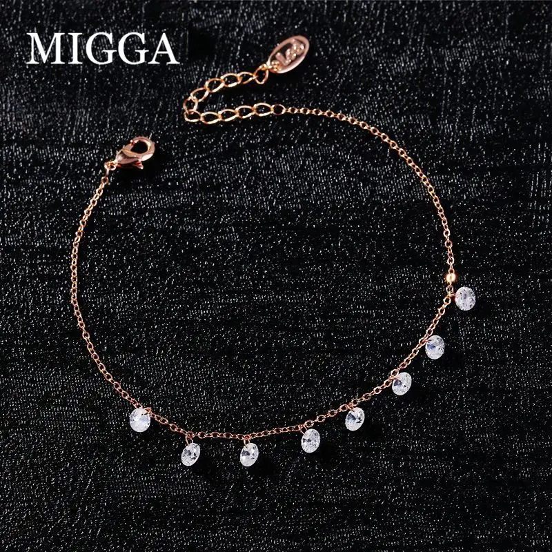 MIGGA Блестящий маленький кубический браслет с фианитами для женщин розовое золото цвет ювелирные изделия с фианитами