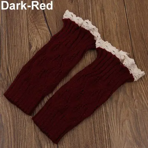 Dark Red Женские вязаные крючком кружева декор отделка верхние Манжеты гетры зимние носки под сапожки теплые гетры высокого качества милые ботинки манжеты - Цвет: Dark Red