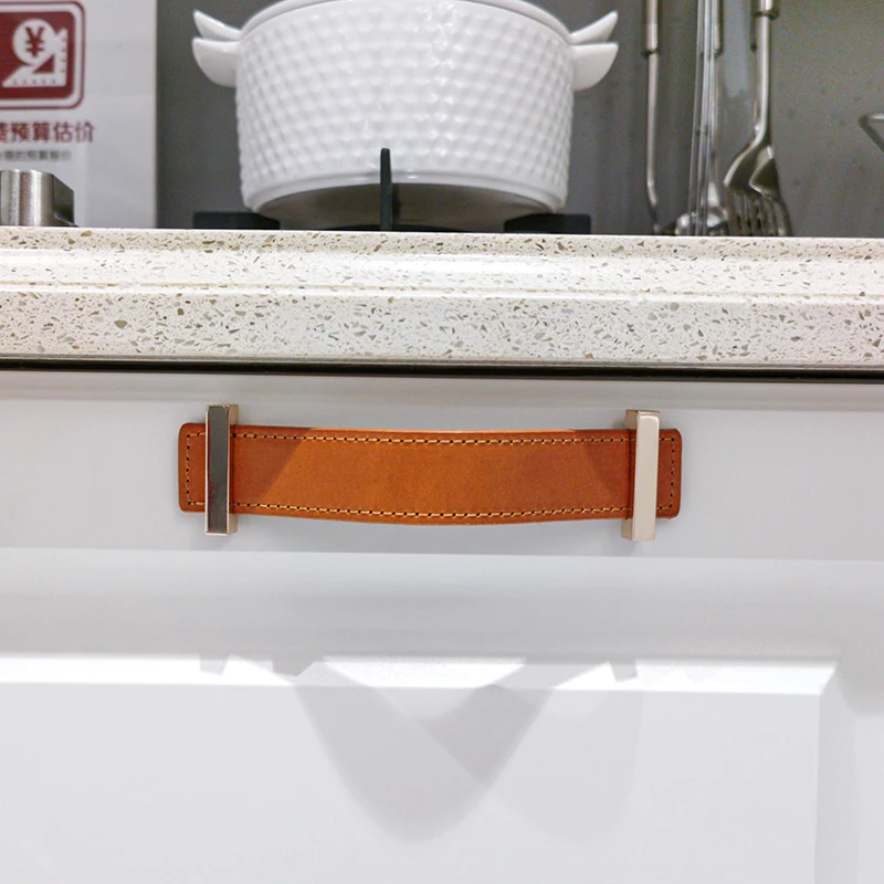 

96mm Orange Pure Leather Handle for Wardrobe