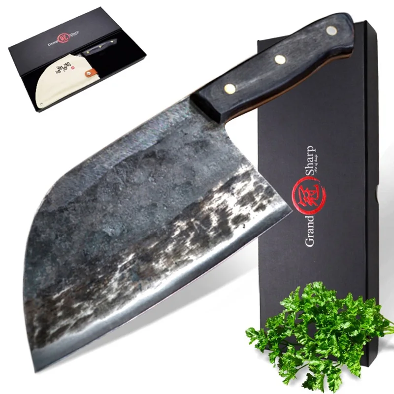 

GRANDSHARP Handmade Forged Chef Knife Clad Steel Forged Chinese Cleaver Professional Kitchen Knives Meat Vegetable Slicing Knife