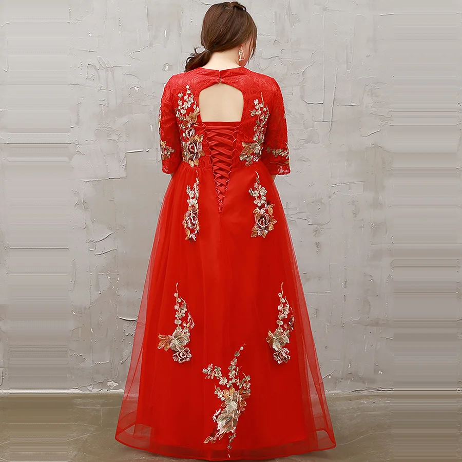 Вечернее платье на шнуровке Robe De Soiree с v-образным вырезом размера плюс, женские вечерние платья с рукавом три четверти, вечерние платья с вышивкой T073