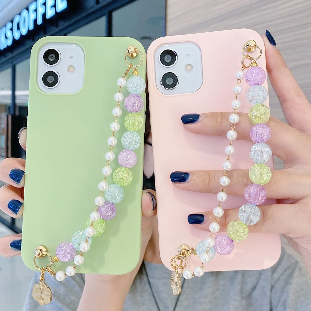 Pearl Chain Bracelet Phone Case For Samsung Galaxy A32 A12 A52 A72 A40