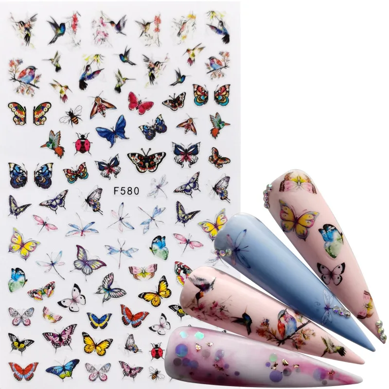 

YZWLE 1 PC Mix Butterfly 3D Nail Sticker Adhesive Sliders Wraps Tips Charm Art Manicure Decorations