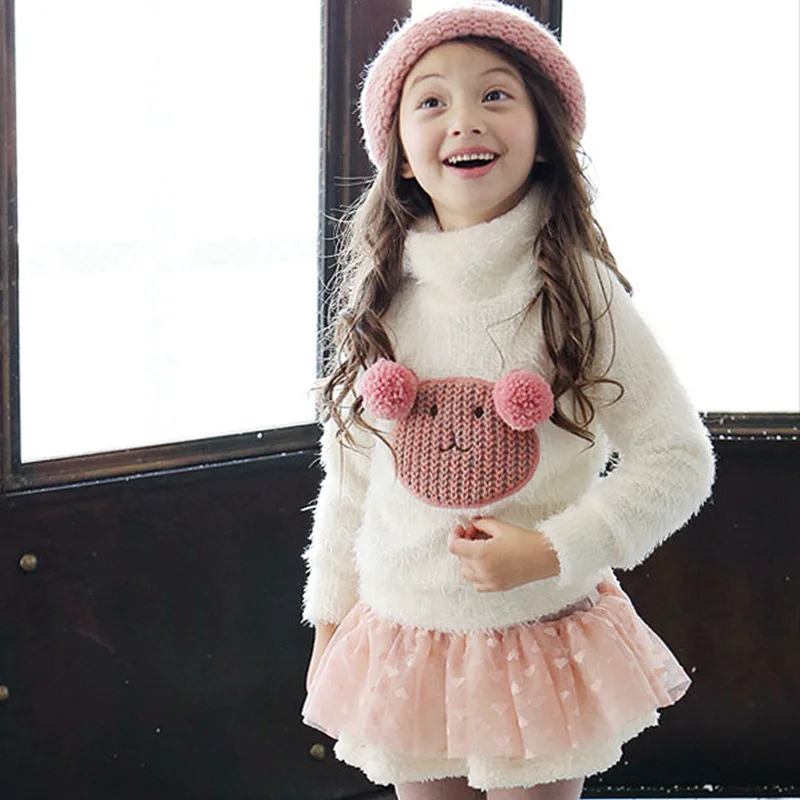 

Girl'S Sweater 2018 New Style Autumn And Winter Childrenswear Big Boy Western Style Pullover Furry Tops Korean-style plus Velvet
