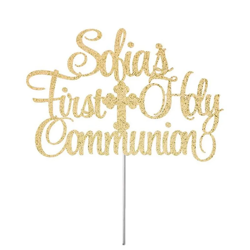 Personalized First Holy Communion Cake Topper Religious Party Decor God Bless Name Cross Topper. | Дом и сад