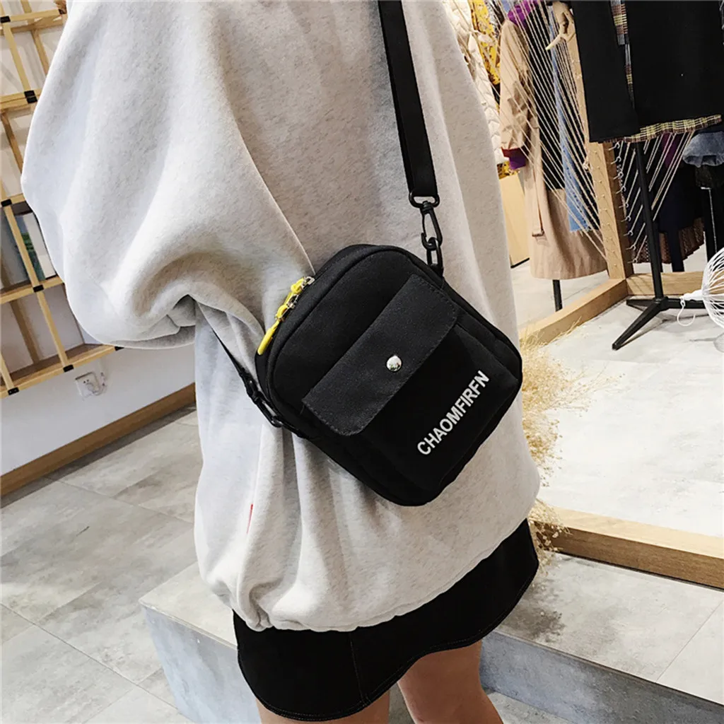 Women Shoulder Bag Fashion Pure Color Casual Tote Outdoor Bag Canvas Handbag Zipper Messenger Messenger Bags sac main femme#F