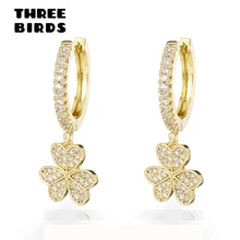 Трендовые золотые серьги-кольца с тремя листьями из кубического циркония, высокое качество, Кристальное золото; серебро; Сережки для женщин, ювелирные изделия