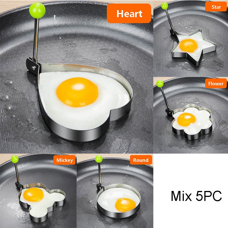 Нержавеющая сталь 5 видов стилей жареное яйцо блинов формочка омлет форма для жарки яиц инструменты для приготовления пищи Кухонные аксессуары гаджет кольца - Цвет: MIx 5PC