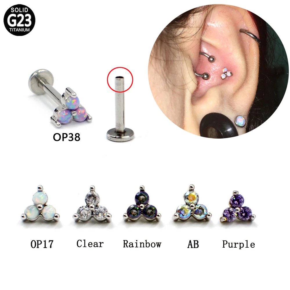 

G23 Titanium Labret Lip Ring Triangle Opal Labret Stud Ear Tragus Cartilage Helix Earring Lip Stud Piercing Body Jewelry