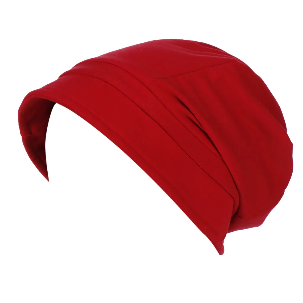 Модные зимние шляпы для женщин Beanie Ruched Твердый козырек шляпа рябь раковая шапка Хемо шапочка Muts шляпа шапка женская