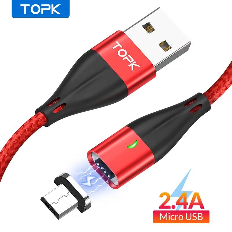 Магнитный кабель TOPK usb-micro-usb для быстрой зарядки Xiaomi Redmi Note 5 Pro usb-кабель Samsung S7 edge
