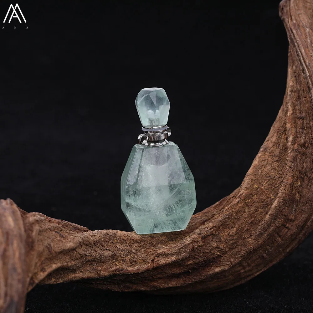 Натуральный зеленый флюорит камень серебро медь Подвеска в виде бутылочки парфюма ожерелье, розовый кварц бутылка Женская мода ювелирные изделия GH-493AMBE