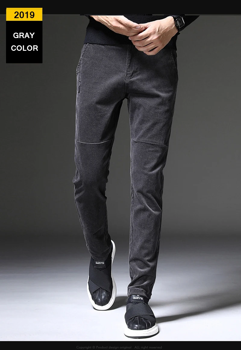 Модные классические зимние мужские джинсы серого, черного, кофейного цвета, повседневные Бархатные вельветовые брюки, мужские корейские облегающие теплые узкие брюки