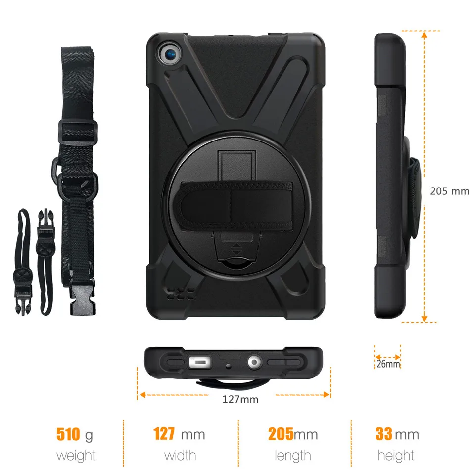 Чехол для Amazon fire 7 дюймов / выпуска чехол Funda дети Безопасный ударопрочный сверхмощный с 360 вращающейся подставкой и ремешком