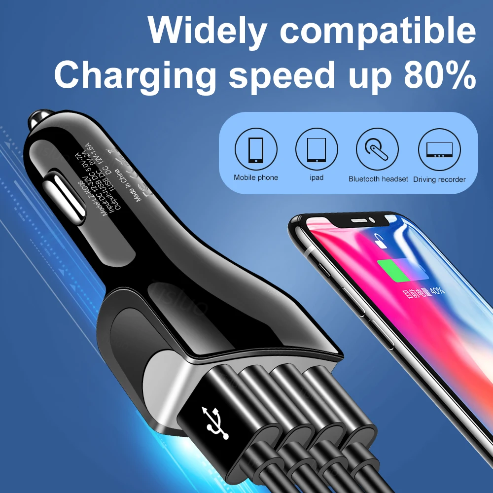 Быстрая зарядка 3,0 Автомобильное зарядное устройство QC3.0 4 порта быстрая зарядка автомобильное зарядное устройство для телефона для samsung Xiaomi iPhone автомобильное зарядное устройство для мобильного телефона