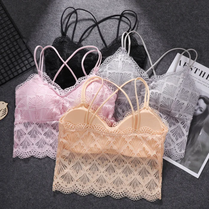 Дышащий кружевной бюстгальтер без косточек для женщин и девочек; топы с перекрестной спинкой; нижнее белье; FS99