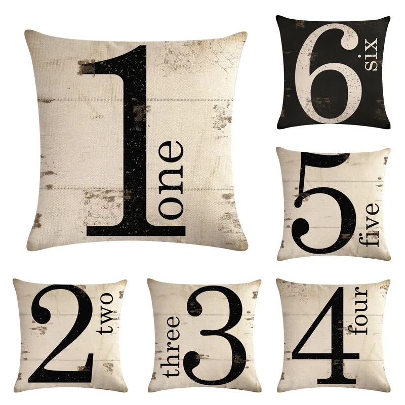 Cushion Cover110 Number Series Linen Pillowcase Farmhouse Home Decor