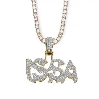 

Hip Hop Jewelry Gold Color Plated Iced Out Micro Pave Shiny CZ Stones Letters ISSA Combine Pendant Necklace For Men's Gift New