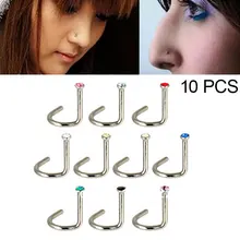 10 шт./компл. Титан с украшением в виде кристаллов шпильки нос Разноцветные Милые Нос Кольца фиксатор ноздрей Серьги Аксессуары для пирсинга носа ногтей