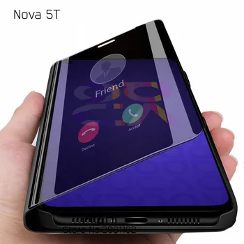 

for huawei nova 5t case smart mirror view case for huawei nova5t stand phone cover on huwei nova 5 t yal-l41 shockproof coque