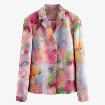 

DEAT 2020 New Summer Fashion Streetwear Single Button Notched Long Sleeve Flower Print Blazer Suit Coat Women SB853