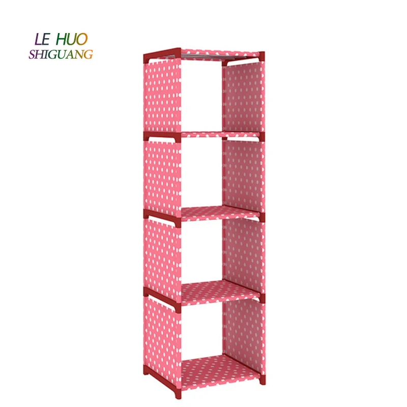 

Modern Book Rack 4-layers Pink Bookshelf Simple Easy Assembly Magazine Shelf Stackable Book Organizer for Study Living Room