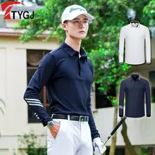 Осенняя однотонная одежда для гольфа Спортивная Мужская футболка с длинными рукавами и отворотами на пуговицах дышащая мягкая удобная рубашка для гольфа