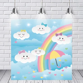 

Photography Backdrops Fairy Tale Blue Sky White Smile Clouds Sparkle Color Rainbow Custom Photo Studio Background Backdrop Vinyl