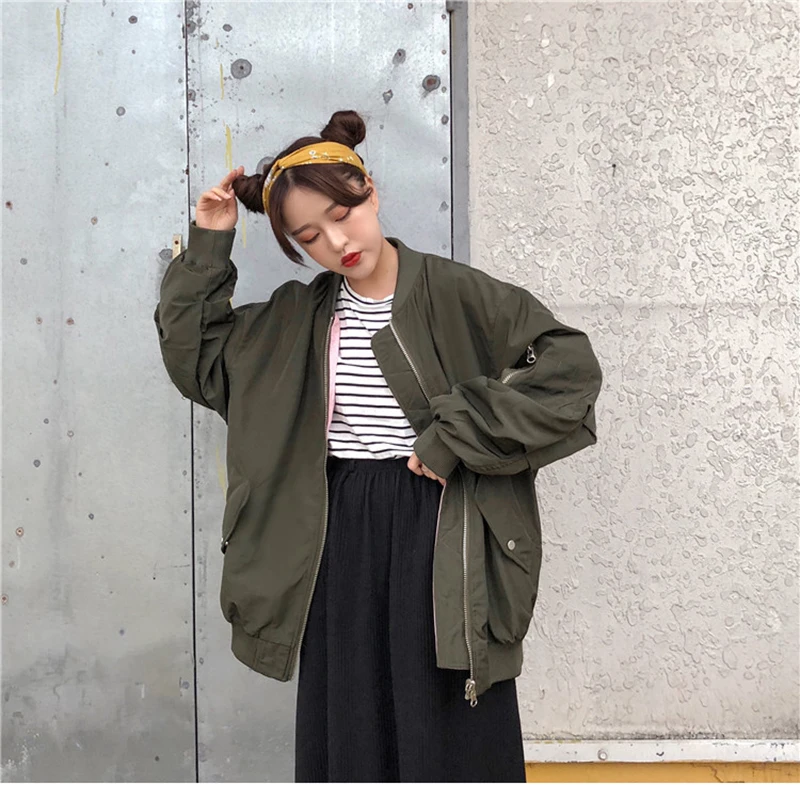 Куртка-бомбер женская, оверсайз, на молнии, с длинным рукавом | Женская ...