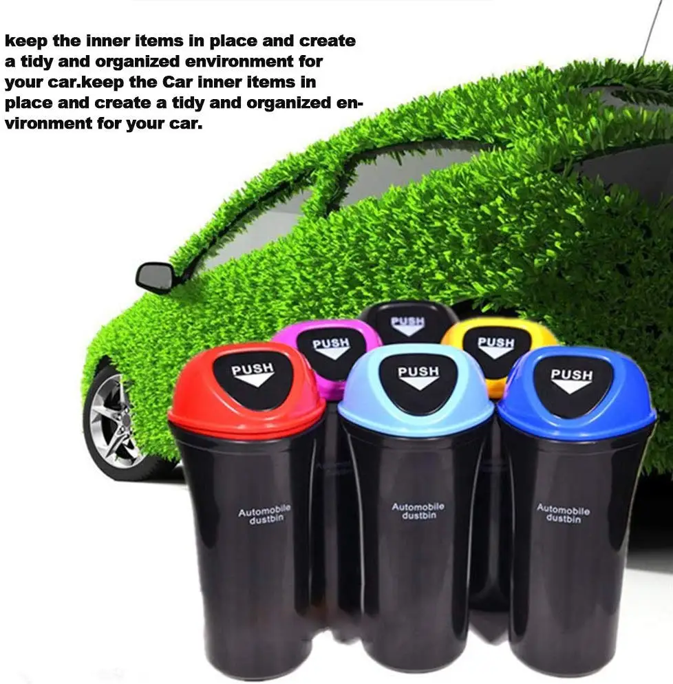 Mini Car Trash Can Bin with Lid Auto Dustbin Organizer Leakproof