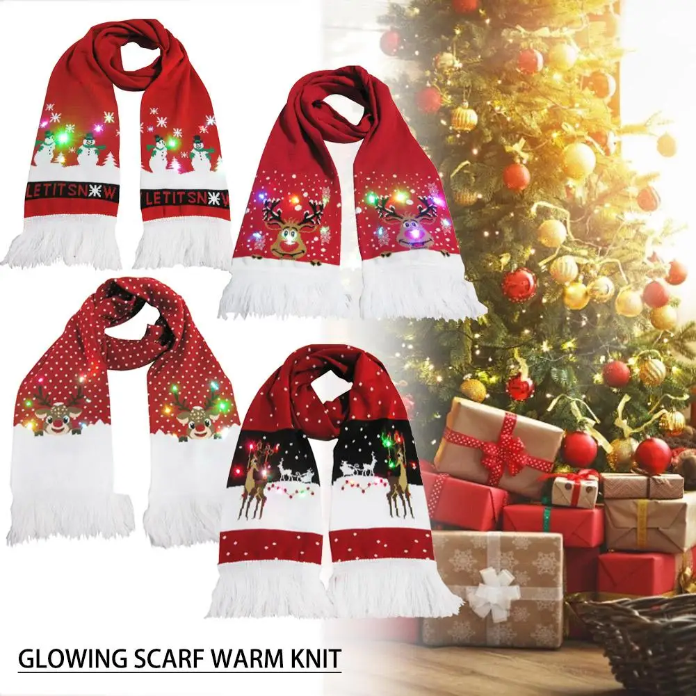 Рождественский светящийся шарф, шапка для мужчин и женщин, осенний и зимний теплый вязаный шарф, шапка, украшение для танцевальной вечеринки, подарок на день рождения, праздник