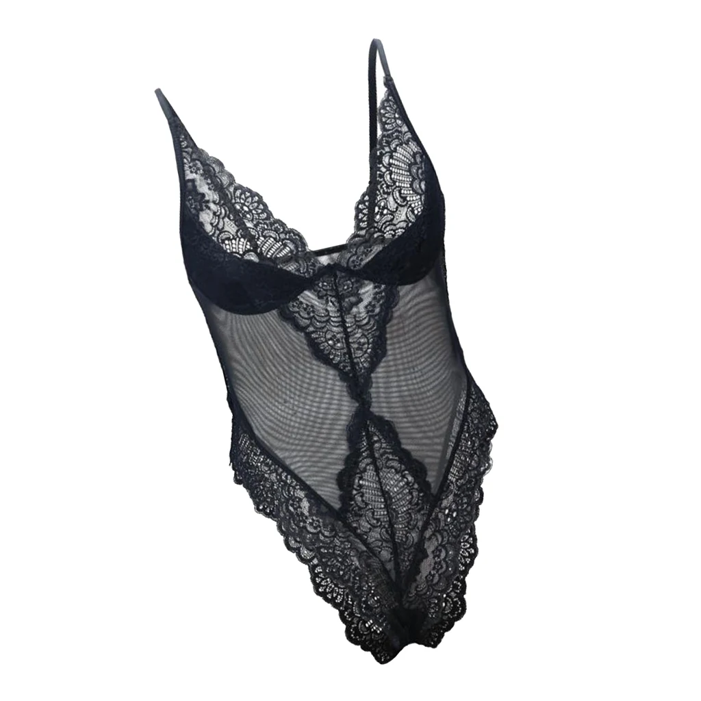 Women's Sexy Floral Lace Sleepwear Bodysuit Push Up Bra Mesh One Piece Transparent Erotic Lingerie Bikini Soft Underwear