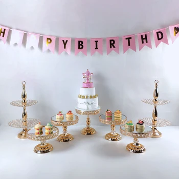 

Golden Crystal Cake Stand Electroplating Mirror Face Home Wedding Party Decor Cupcake Stand Tray