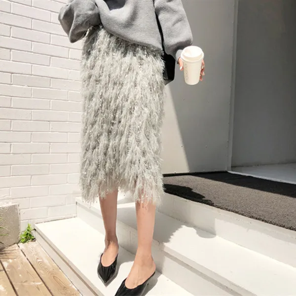 gray skirt RUGOD, винтажный офисный женский свитер, элегантный, с открытыми плечами, рукав-фонарик, вязаный, женские пуловеры, модная однотонная одежда оверсайз - Цвет: gray skirt