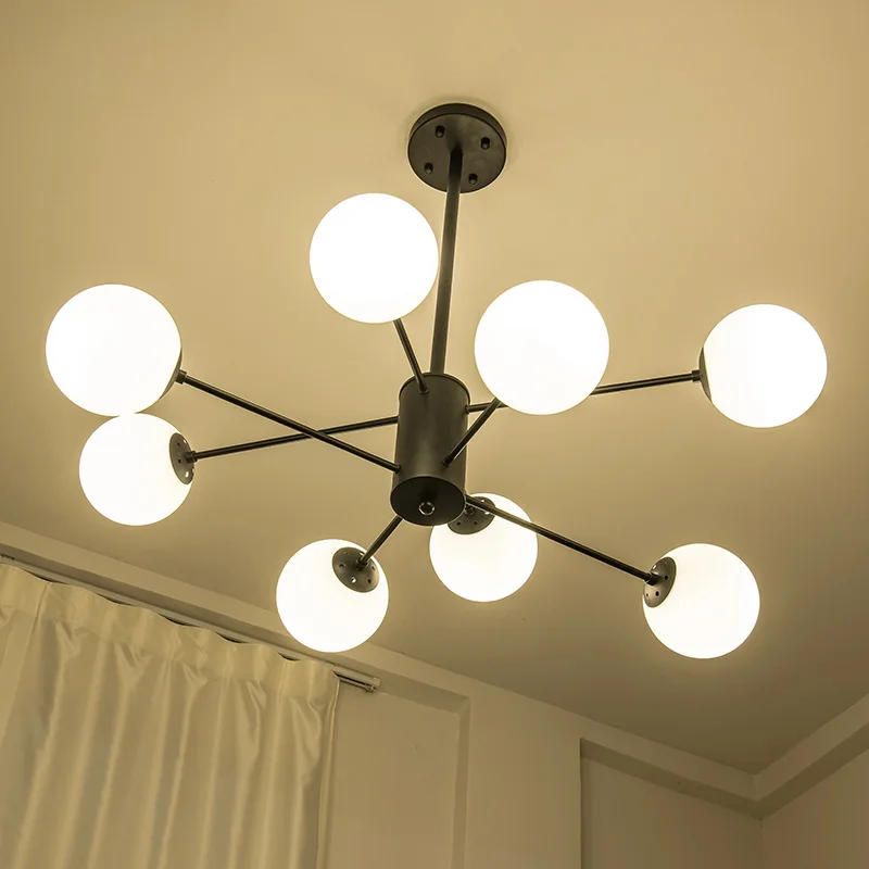 Nordic Contracted Sitting Room Bedroom Lamps and Lanterns Restaurant Round Glass Ball Wrought Iron Chandelier 8 Heads | Освещение