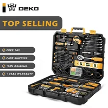 DEKO — Set d'outils manuels pour réparations ménagères de base, kit formé d'une boîte plastique comprenant tournevis, douille, clef, couteau