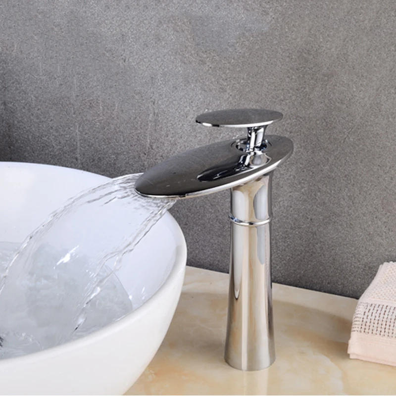 Медь одно отверстие водопад кран горячей и холодной Умывальник Ванная раковина для ванной шкаф Европейский стиль кран - Цвет: Светло-серый