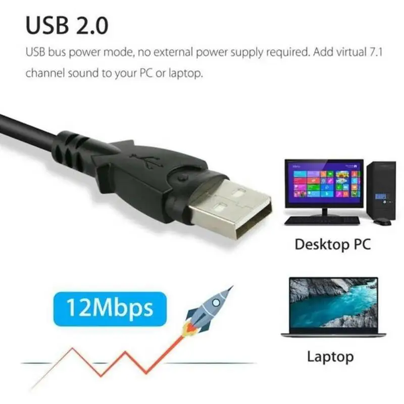 External USB Sound Card 7.1 Adapter 5HV2 USB to 3D Audio Headset For Laptop Sound PC 3.5mm Jack Antimagnetic Microphone B8P5