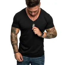 

40%HOTCasual Men Solid Color Short Sleeve V Neck SlimS1 FitS1 Fitness T-Shirt Blouse Top