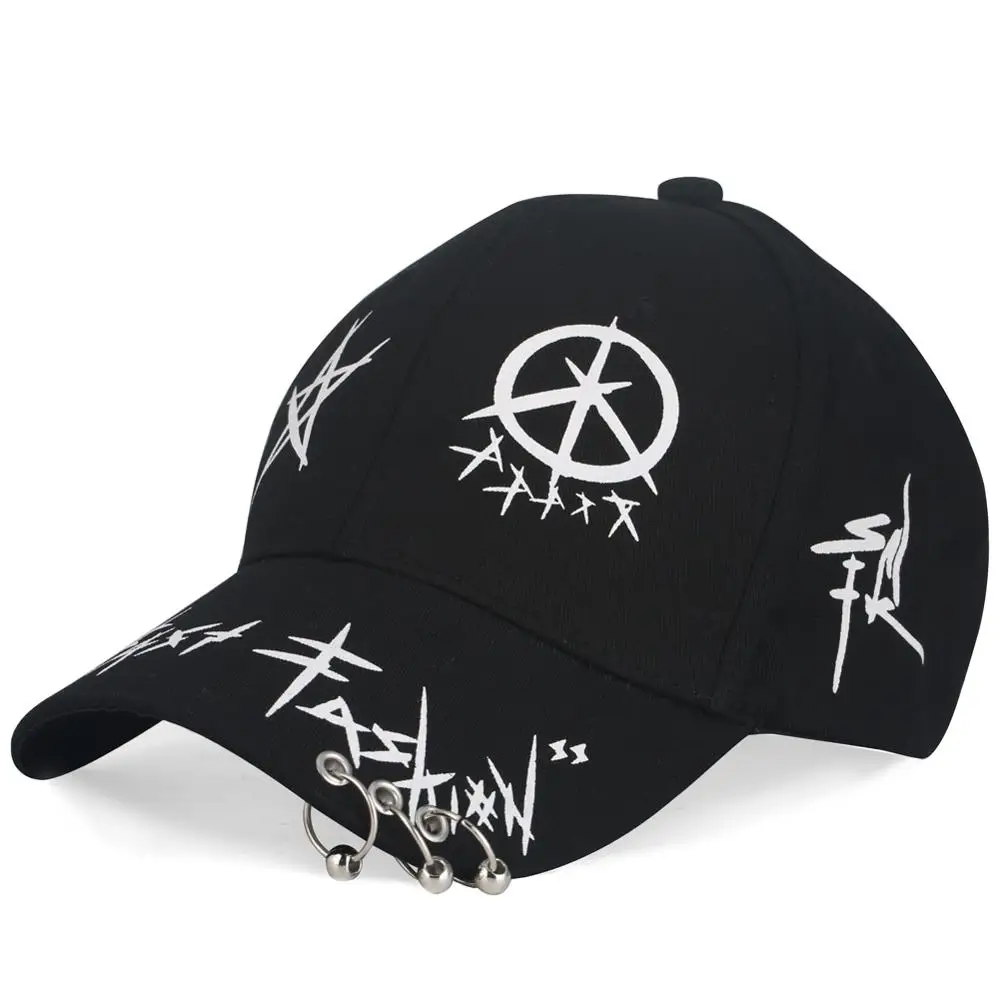 

Men Piercing Ring Hip Hop Fitted Caps Kids Black Baseball Cap Dad K Pop Basketball Casquettes Hats Women Dance Visor Snapback