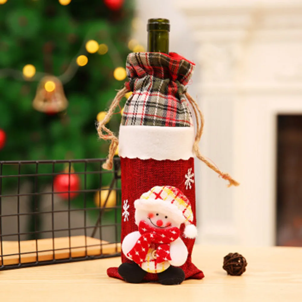 Christmas Bottle Decor Set Santa Claus Snowman Deer Christmas Wine Bottle Cloth Cover Party Ornament MU8669