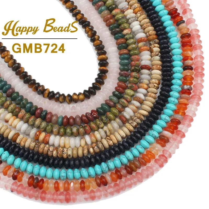 

6mm Agates Jaspers Jades Turquoises Stone Beads Flat Rondelle Loose Spacer Bead For Jewelry Making Natural Stone DIY Bracelets