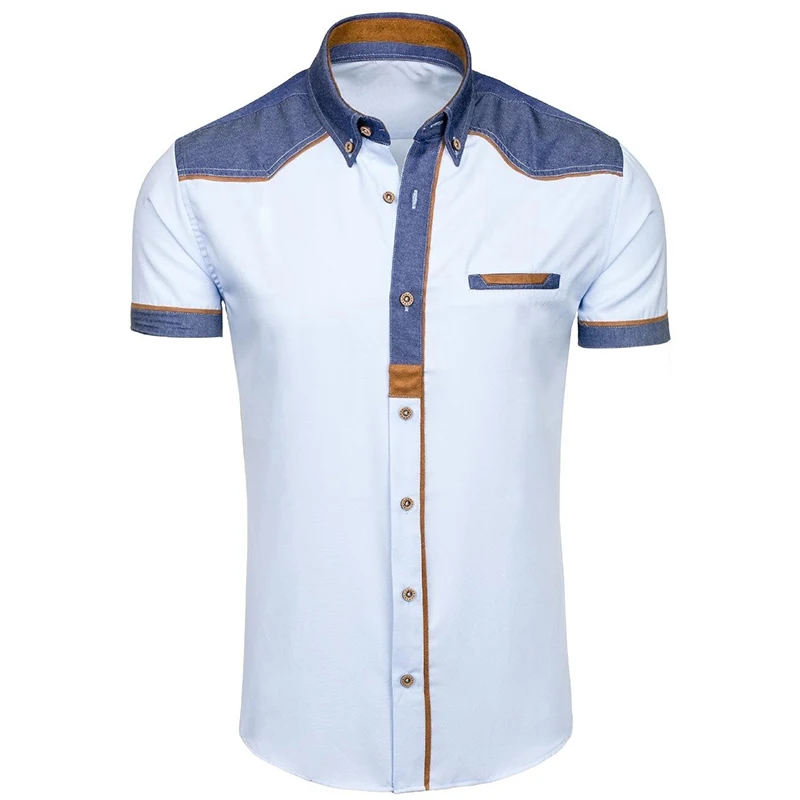 

ZOGAA 2019 Summer Men Shirt Casual Patchwork Lapel Shirt Male Short Sleeve Button Slim Fit Blouse Breathable Office Dress Shirts