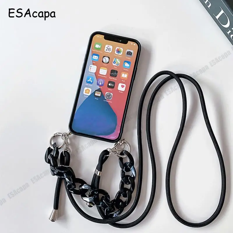 Silicone Marble Hand Strap Crossbody Lanyard Case - Shockproof TPU Cover