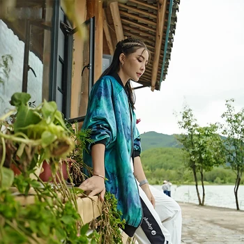 

New woman jacket ethnic style retro Tie-dye pattern azure