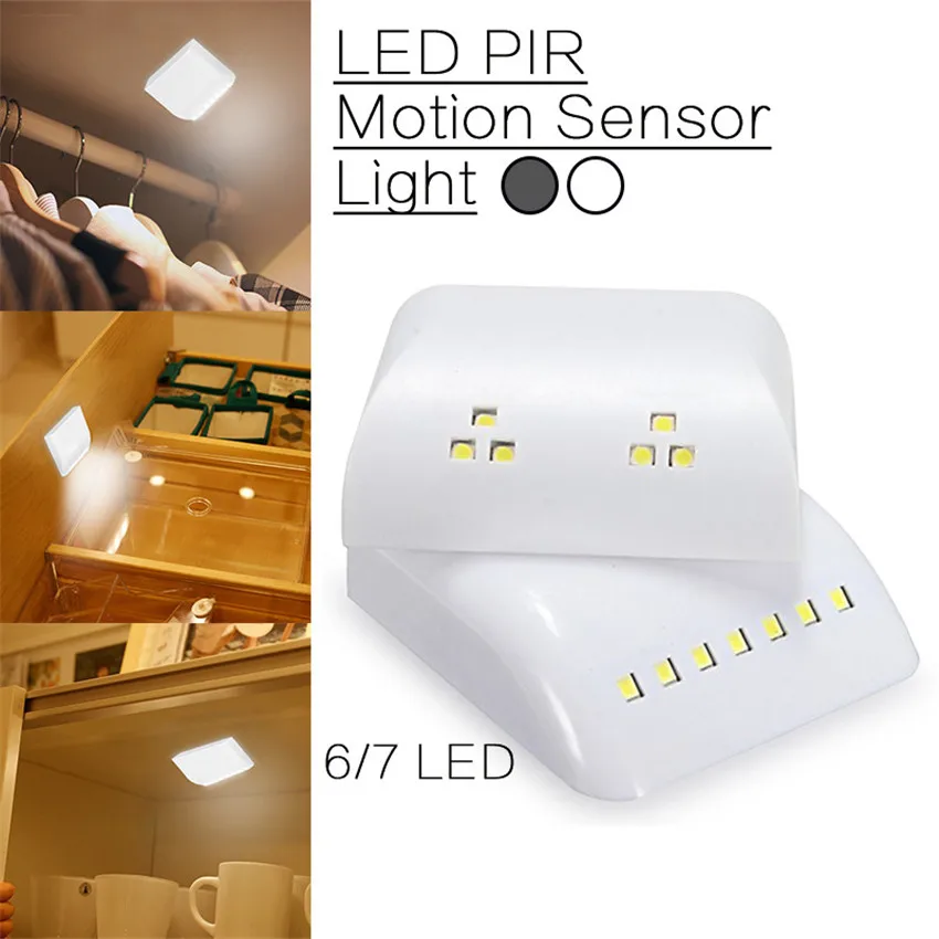 6LED Gray Интеллектуальный PIR датчик движения Ночной светильник на батарейках светодиодный ночник с датчиком движения для шкафа ящика спальни освещения - Испускаемый цвет: 6LED Gray