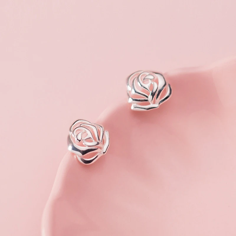 

Modian Real 925 Sterling Silver Simple Rose Flower Stud Earring for Women Anti-Allergy Plant Ear Pin Fine Jewelry Student Gift