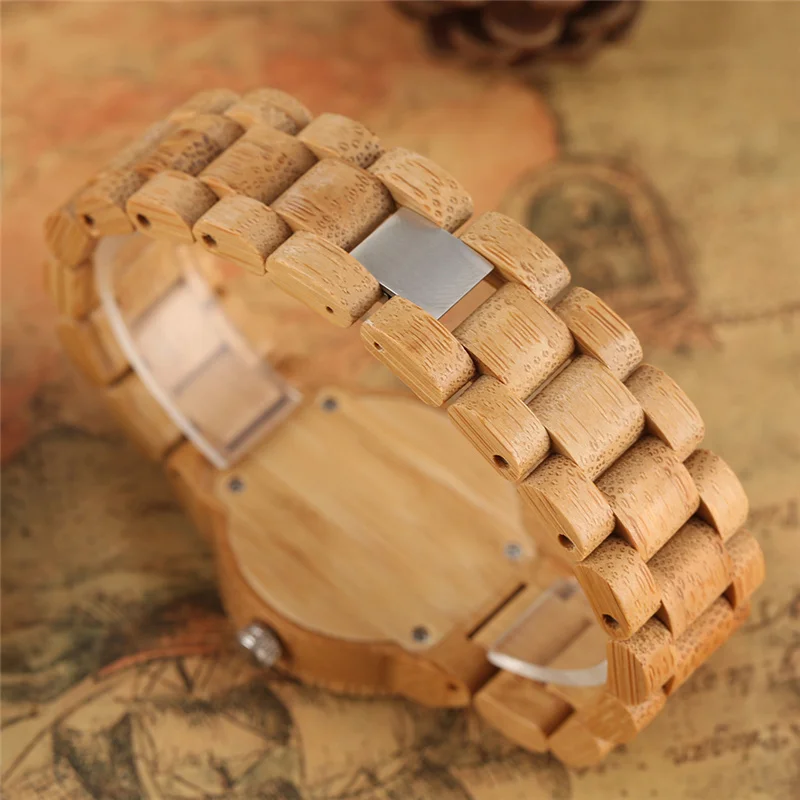Vintage Wooden Clock Compass Skull Dial Lady Wrist Watches Quartz Analog Movement Clock Fashion Wood Bangle Full Bamboo Strap