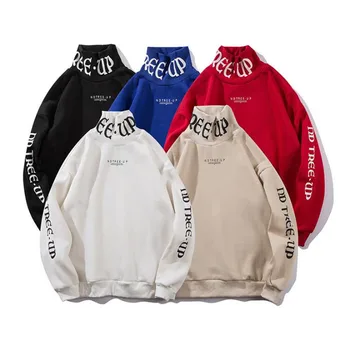 

NAGRI Fleece Hoodies Sweatshirts Men Hip Hop Letter Print Turtleneck Pullovers Street Wear 2020 Winter Warm Hoodie M L XL XXL