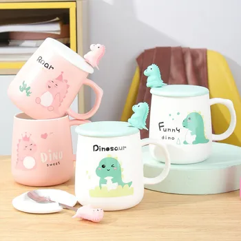 

Cartoon Coffee Mug Ceramic with Lid Spoon Creative Cute Juice Coffee Cup Large Capacity Couple Mug Personalised Drinkware DA60MK